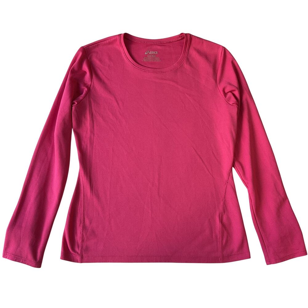 ASICS Women Shirt Size M Pink Activewear Long Sleeve Crew Neck Stretch Pullover